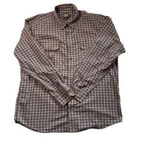 Cabelas Mens XL Tall Plaid Button Down Shirt Burgundy Tan Long Sleeve 901976